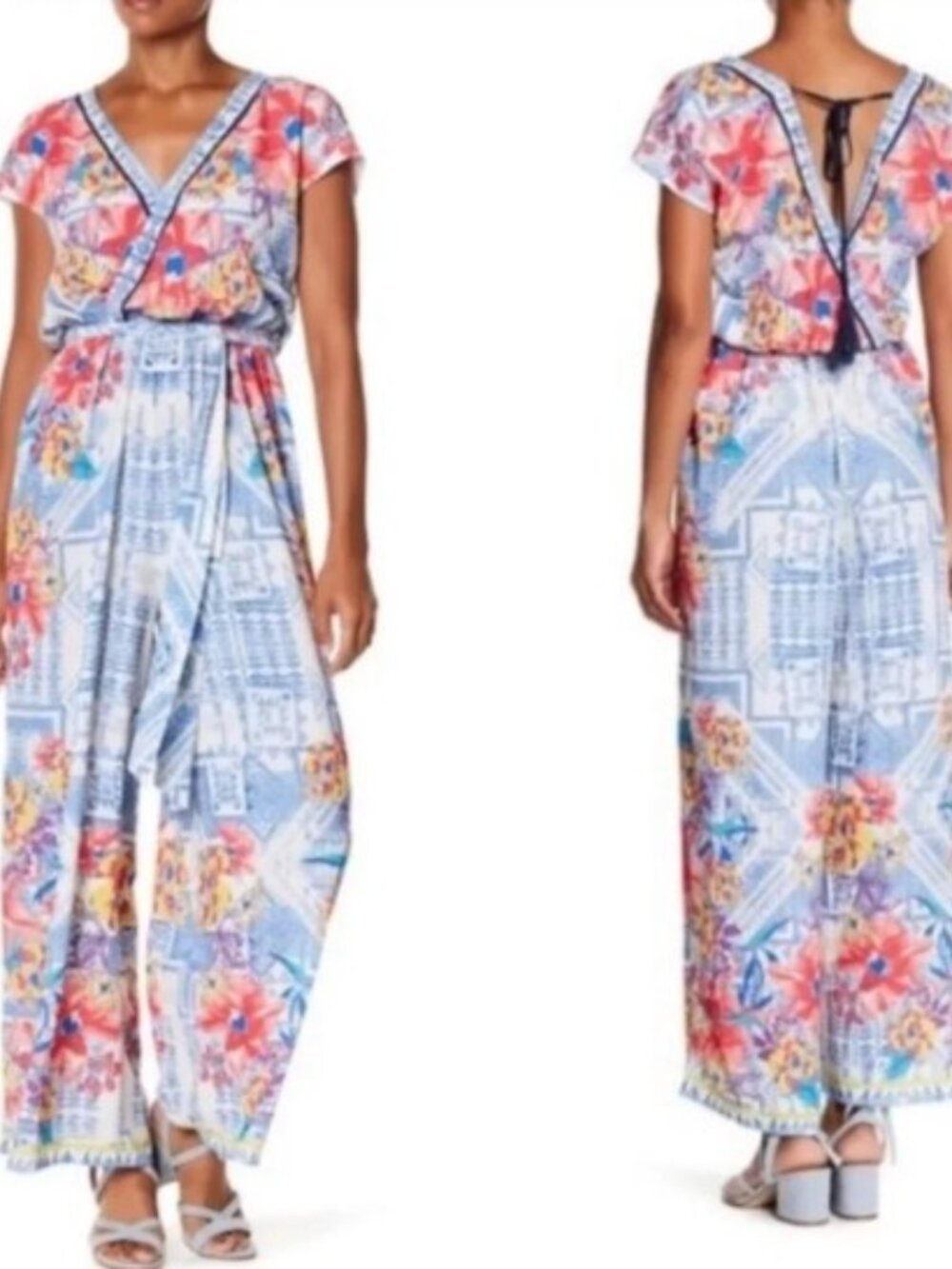 Flying Tomato Resort Wide Leg Floral Vibrant Jumpsuit. M